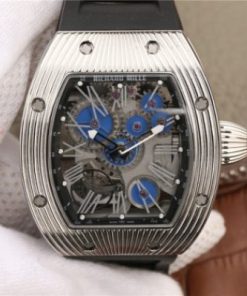 Replica Richard Mille RM018 Hommage a Boucheron SS Yellow Skeleton Dial Blue Rubber Strap 6T51