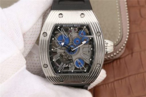 Replica Richard Mille RM018 Hommage a Boucheron SS Yellow Skeleton Dial Blue Rubber Strap 6T51