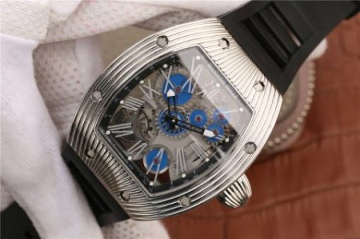 Replica Richard Mille RM018 Hommage a Boucheron SS Yellow Skeleton Dial Blue Rubber Strap 6T51 - Image 2