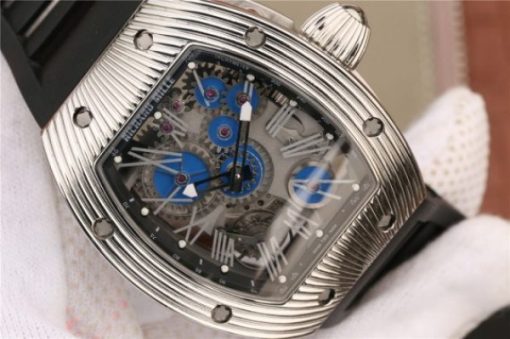 Replica Richard Mille RM018 Hommage a Boucheron SS Yellow Skeleton Dial Blue Rubber Strap 6T51 - Image 3
