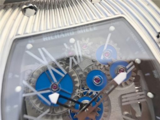 Replica Richard Mille RM018 Hommage a Boucheron SS Yellow Skeleton Dial Blue Rubber Strap 6T51 - Image 4