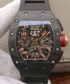 Replica Richard Mille RM011 NTPT Lotus F1 Team PVD Chronograph KVF Crystal Skeleton Dial Red Black Rubber Strap A7750