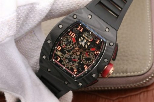 Replica Richard Mille RM011 NTPT Lotus F1 Team PVD Chronograph KVF Crystal Skeleton Dial Red Black Rubber Strap A7750 - Image 2