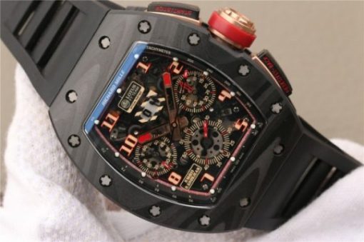 Replica Richard Mille RM011 NTPT Lotus F1 Team PVD Chronograph KVF Crystal Skeleton Dial Red Black Rubber Strap A7750 - Image 3