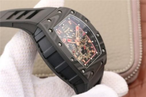 Replica Richard Mille RM011 NTPT Lotus F1 Team PVD Chronograph KVF Crystal Skeleton Dial Red Black Rubber Strap A7750 - Image 4