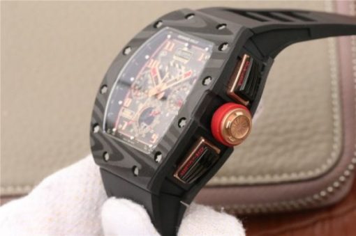 Replica Richard Mille RM011 NTPT Lotus F1 Team PVD Chronograph KVF Crystal Skeleton Dial Red Black Rubber Strap A7750 - Image 5
