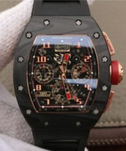 Replica Richard Mille RM011 NTPT Lotus F1 Team RG Chronograph KVF Crystal Skeleton Dial Red Black Rubber Strap A7750