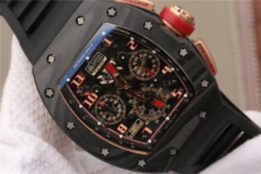 Replica Richard Mille RM011 NTPT Lotus F1 Team RG Chronograph KVF Crystal Skeleton Dial Red Black Rubber Strap A7750 - Image 3