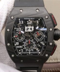 Replica Richard Mille RM011 NTPT Carbon Case Chronograph KVF Crystal Skeleton Dial White Black Rubber Strap A7750