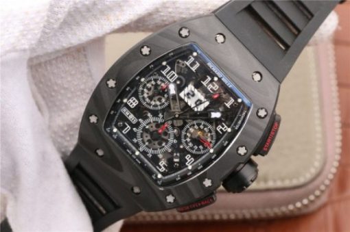 Replica Richard Mille RM011 NTPT Carbon Case Chronograph KVF Crystal Skeleton Dial White Black Rubber Strap A7750 - Image 2
