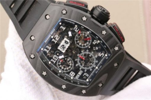 Replica Richard Mille RM011 NTPT Carbon Case Chronograph KVF Crystal Skeleton Dial White Black Rubber Strap A7750 - Image 3