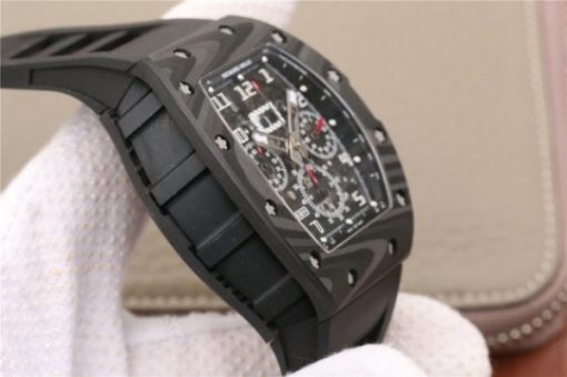 Replica Richard Mille RM011 NTPT Carbon Case Chronograph KVF Crystal Skeleton Dial White Black Rubber Strap A7750 - Image 4