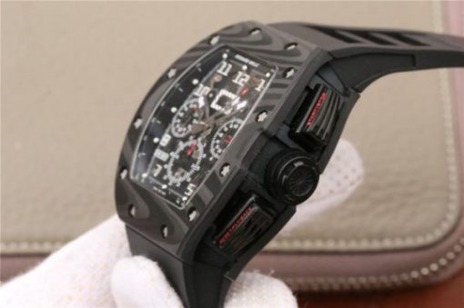 Replica Richard Mille RM011 NTPT Carbon Case Chronograph KVF Crystal Skeleton Dial White Black Rubber Strap A7750 - Image 5