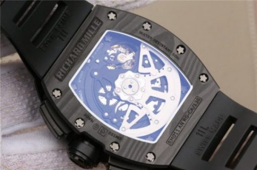 Replica Richard Mille RM011 NTPT Carbon Case Chronograph KVF Crystal Skeleton Dial White Black Rubber Strap A7750 - Image 6