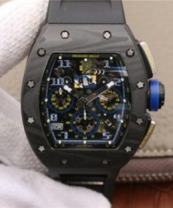 Replica Richard Mille RM011 SS Felipe Massa 10th Anniversary KVF Crystal Skeleton Dial Blue Black Rubber Strap A7750