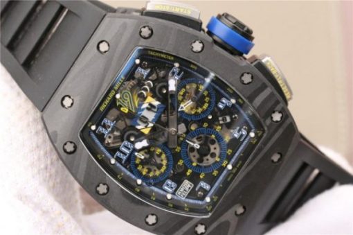 Replica Richard Mille RM011 SS Felipe Massa 10th Anniversary KVF Crystal Skeleton Dial Blue Black Rubber Strap A7750 - Image 3