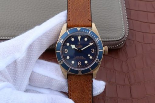 Replica Tudor Heritage Black Bay Bronze Blue ZF Aged Brown Leather Strap A2824