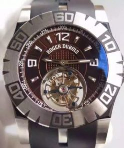 Replica Roger Dubuis  Tourbillion SS Brown Dial Black Rubber Strap