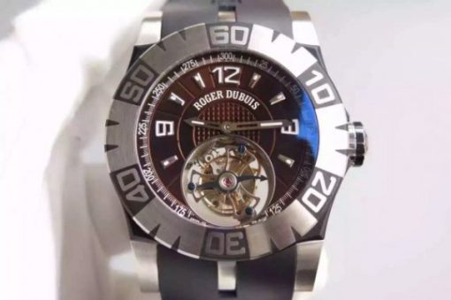 Replica Roger Dubuis  Tourbillion SS Brown Dial Black Rubber Strap
