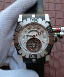 Replica Roger Dubuis Tourbillion SS White Dial Black Rubber Strap