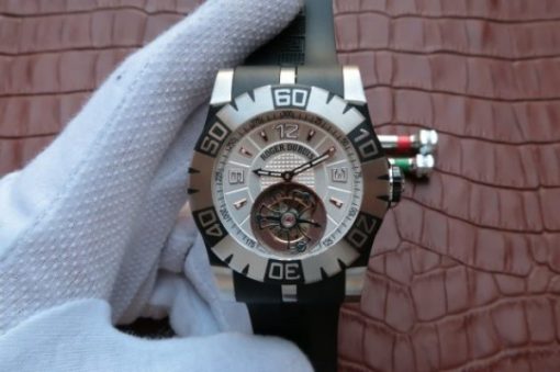 Replica Roger Dubuis Tourbillion SS White Dial Black Rubber Strap