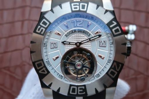 Replica Roger Dubuis Tourbillion SS White Dial Black Rubber Strap - Image 3