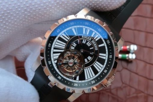 Replica Roger Dubuis  Tourbillion SS Black Dial Roman Numerals Rubber Strap - Image 2