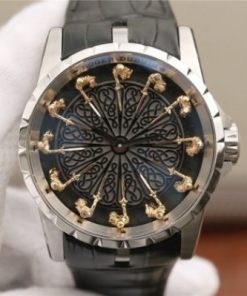 Replica Roger Dubuis Excalibur Knights of the Round Table II SS Black Dial Leather Strap MIYOTA 6T15