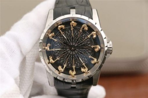 Replica Roger Dubuis Excalibur Knights of the Round Table II SS Black Dial Leather Strap MIYOTA 6T15