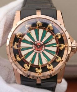 Replica Roger Dubuis Excalibur Knights of the Round Table II RG Checkerboard Dial Leather Strap MIYOTA 6T15