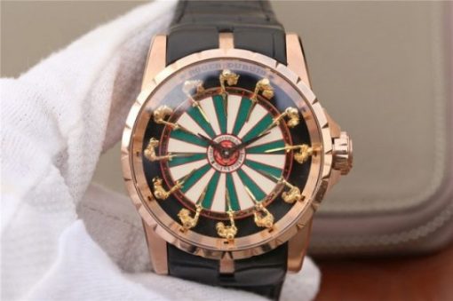Replica Roger Dubuis Excalibur Knights of the Round Table II RG Checkerboard Dial Leather Strap MIYOTA 6T15