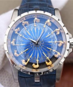 Replica Roger Dubuis Excalibur Knights of the Round Table II SS Blue Dial Leather Strap MIYOTA 6T15