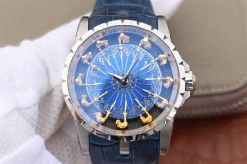 Replica Roger Dubuis Excalibur Knights of the Round Table II SS Blue Dial Leather Strap MIYOTA 6T15
