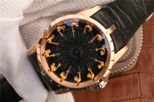 Replica Roger Dubuis Excalibur Knights of the Round Table II RG Black Dial Leather Strap MIYOTA 6T15 - Image 2