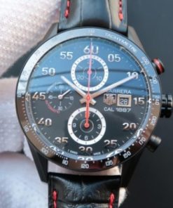 Replica Tag Heuer Carrera Calibre 1887 PVD V6 Ceramic Bezel Black Dial Black Leather Strap CAL1887
