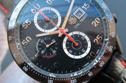 Replica Tag Heuer Carrera Calibre 1887 PVD V6 Ceramic Bezel Black Dial Black Leather Strap CAL1887 - Image 2