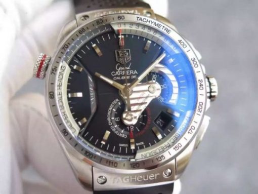 Replica Tag Heuer Grand Carrera Calibre 36 SS 43mm Black Dial Black Rubber Strap A7750 - Image 3
