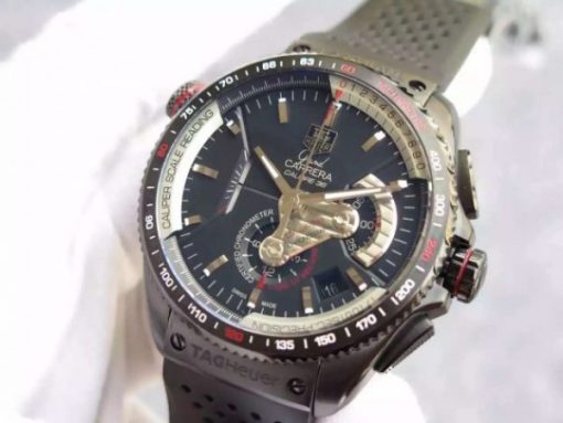 Replica Tag Heuer Grand Carrera Calibre 36 PVD 43mm Black Dial Black Rubber Strap A7750 - Image 2
