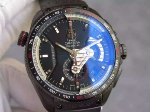 Replica Tag Heuer Grand Carrera Calibre 36 PVD 43mm Black Dial Black Rubber Strap A7750 - Image 3