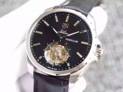Replica Tag Heuer Pendulum  Tourbillon Black Dial Black Leather Strap - Image 2