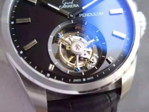 Replica Tag Heuer Pendulum  Tourbillon Black Dial Black Leather Strap - Image 3
