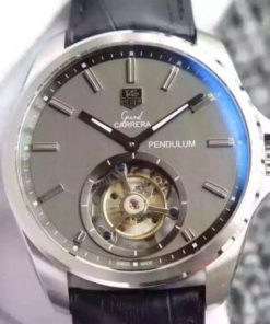 Replica Tag Heuer Pendulum  Tourbillon Gray Dial Black Leather Strap