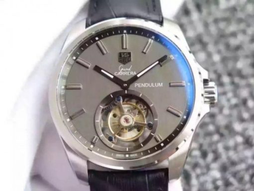 Replica Tag Heuer Pendulum  Tourbillon Gray Dial Black Leather Strap