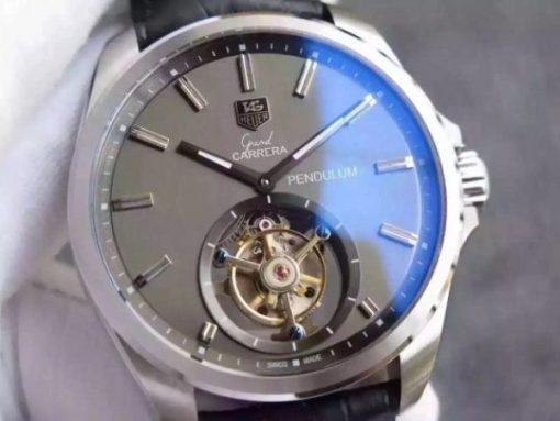 Replica Tag Heuer Pendulum  Tourbillon Gray Dial Black Leather Strap - Image 2