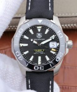 Replica Tag Heuer Aquaracer Calibre 5 SS V6 Black Textured Dial Black Nylon Strap A2824
