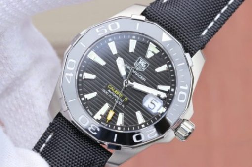 Replica Tag Heuer Aquaracer Calibre 5 SS V6 Black Textured Dial Black Nylon Strap A2824 - Image 2
