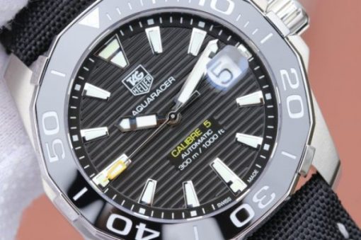Replica Tag Heuer Aquaracer Calibre 5 SS V6 Black Textured Dial Black Nylon Strap A2824 - Image 3