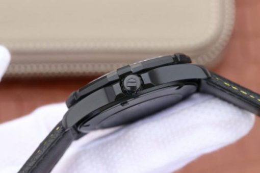 Replica Tag Heuer Aquaracer Calibre 5 ALL Black PVD Textured Dial Ceramic Bezel Leather Strap A2824 - Image 4