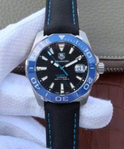 Replica Tag Heuer Aquaracer Calibre 5 SS Blue Ceramic Bezel V6 Black Dial Black Nylon Strap A2824