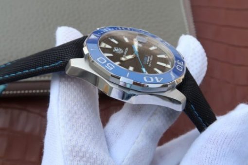 Replica Tag Heuer Aquaracer Calibre 5 SS Blue Ceramic Bezel V6 Black Dial Black Nylon Strap A2824 - Image 4